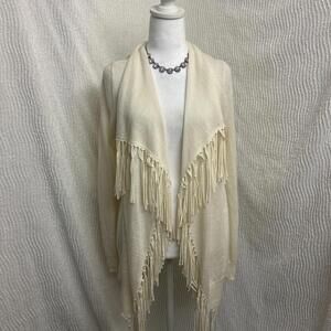 Rebecca Taylor White Wool Alpaca Fringe Sweater Womens Medium Cozy Chic Boho